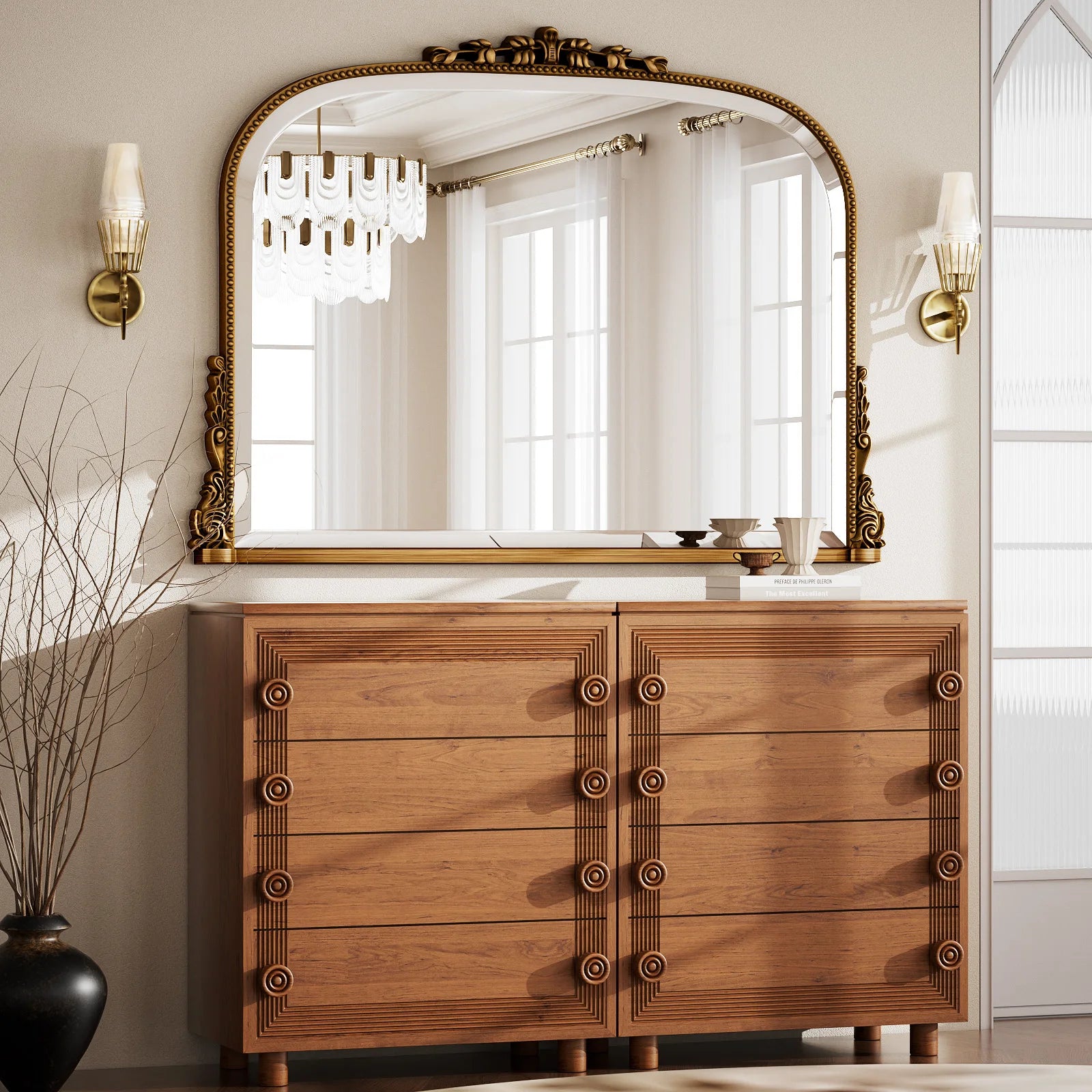 BEAUTYPEAK Arched Vanity Mirror Vintage Decor