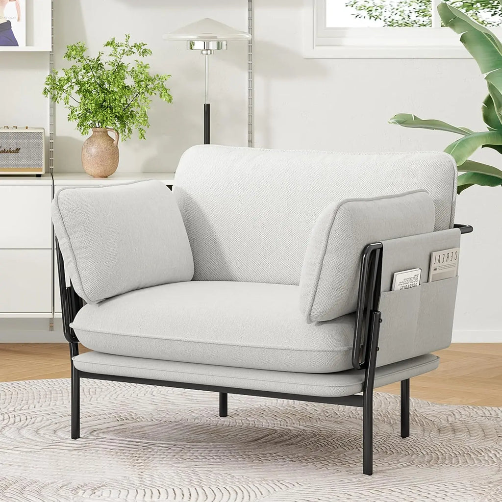 Oversized Accent Chair with Solid Metal Legs, Upholstered Fabric