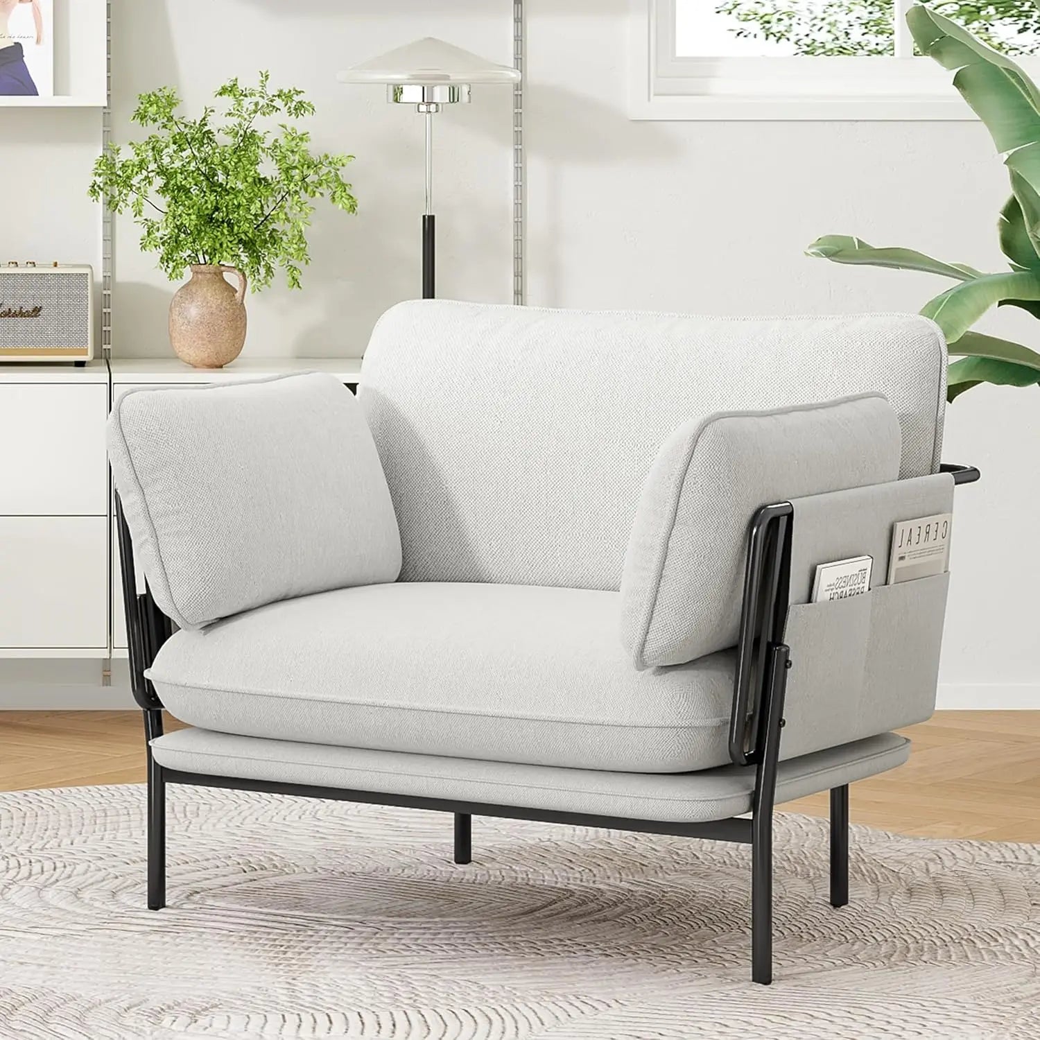 Oversized Accent Chair with Solid Metal Legs, Upholstered Fabric