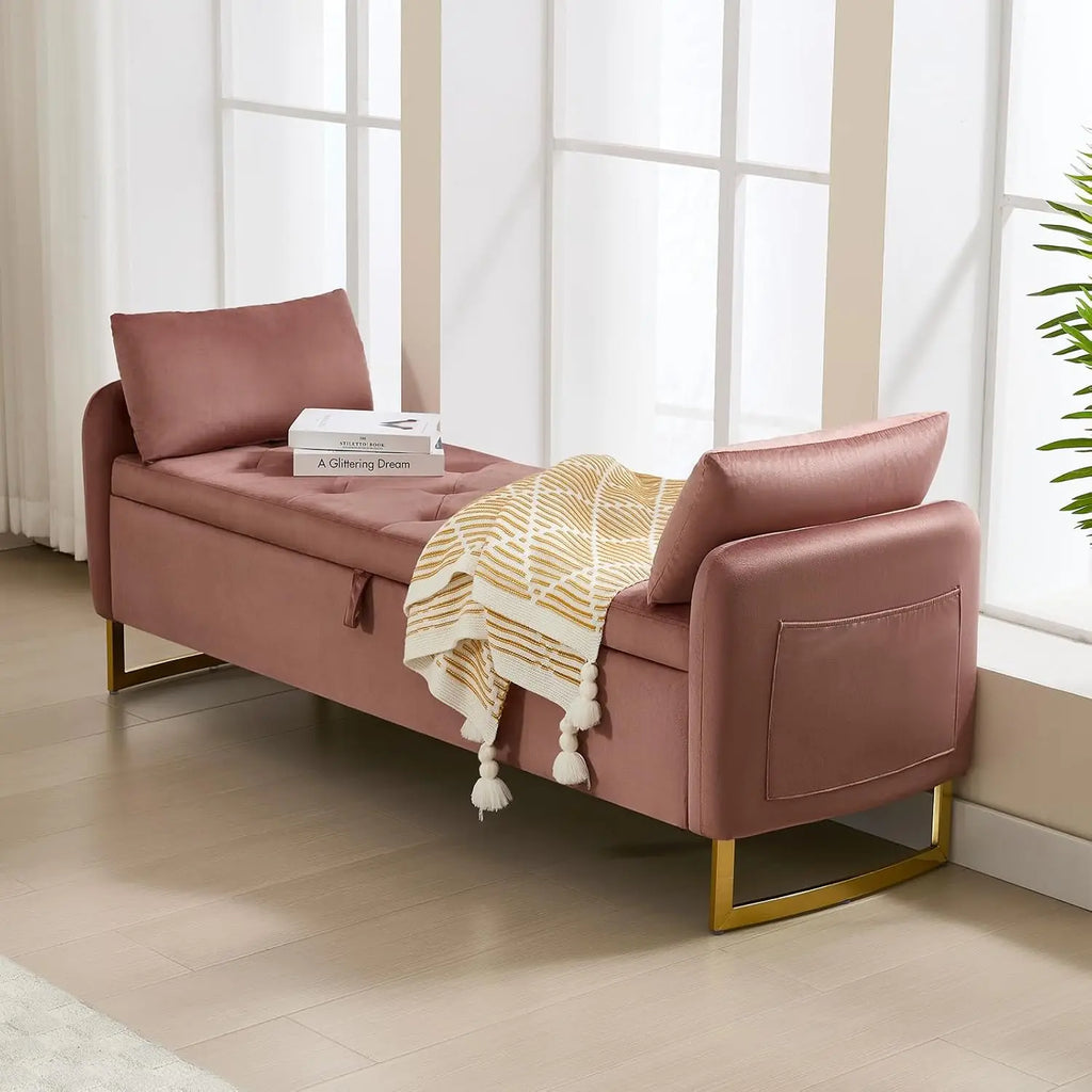 65" Velvet Storage Ottoman Bench, Tufted Upholstered