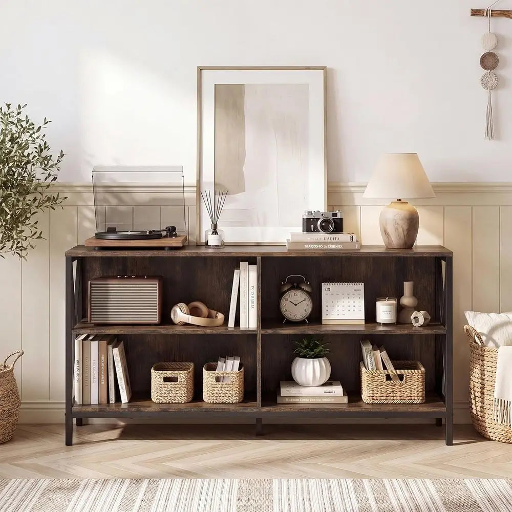 47" Farmhouse Entertainment Center TVs up to 55 Inches, 4 Open Shelves
