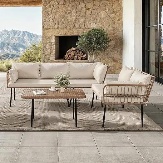 4-Piece Wicker Sectional, All Weather, Cushions, Side Table