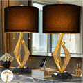 Table Lamp Set of 2 USB Ports Gold Leaf Finish