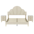 3-Pc Bedroom Set, Queen Velvet Frame, Petal Headboard, 3 Drawers Nightstands