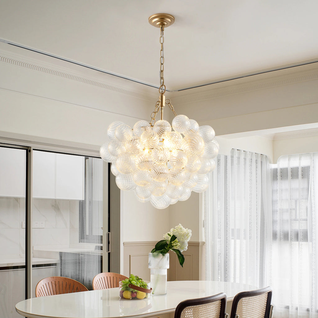 20" Gold Pendant Chandelier, Threaded Clear Glass Globe(No Bulbs)