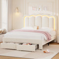 Velvet LED Bed Frame, 2-Drawers, RGB LED Adjustable Headboard, Charging Station