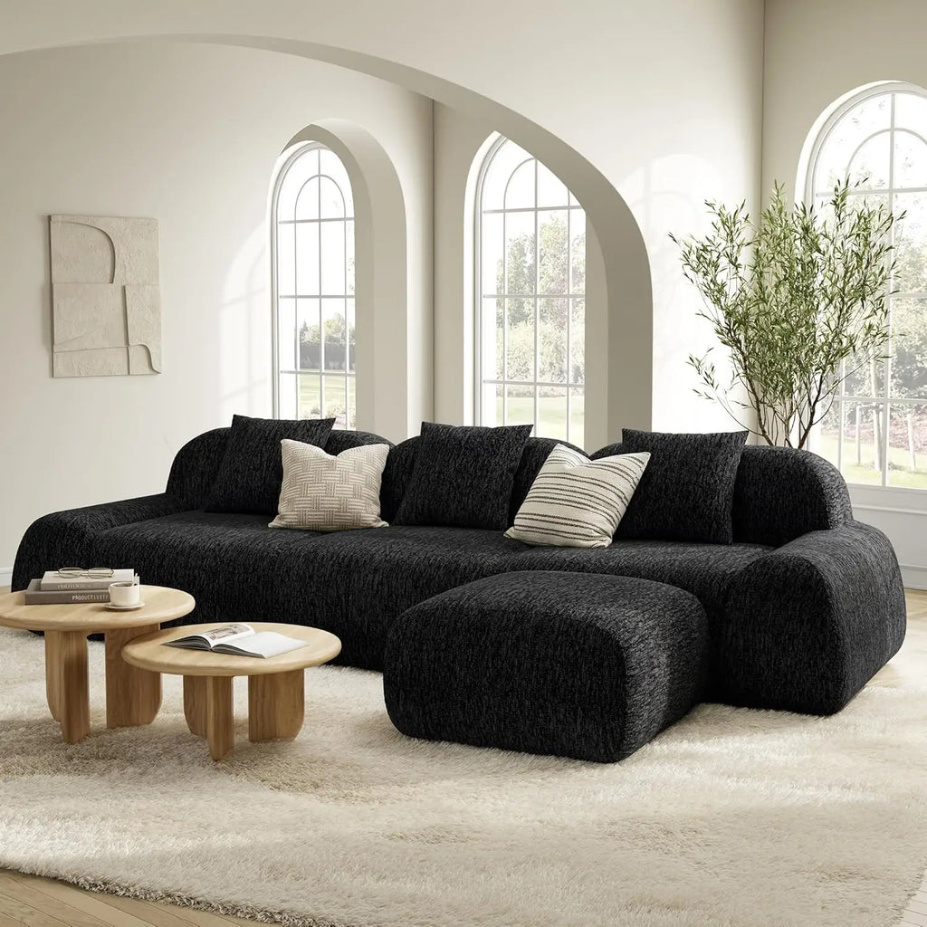 Modular Sectional Sofa Ottoman 110IN L-Shape Chenille Upholstery Deep Seat