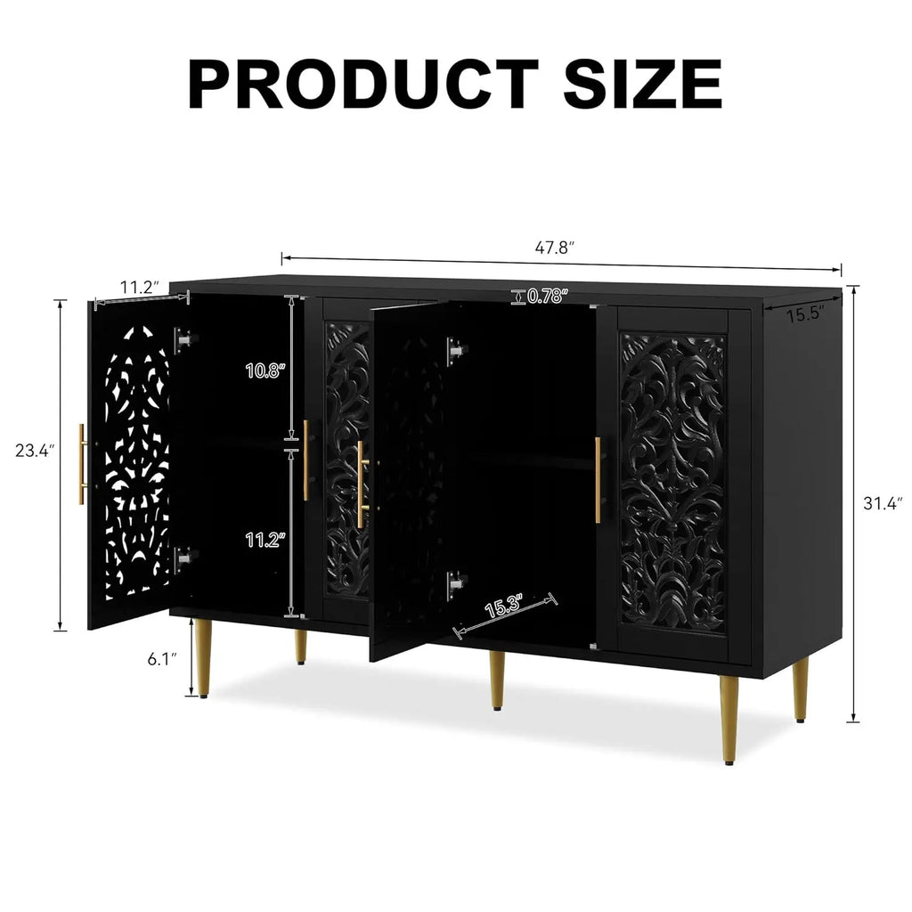 47.8" Accent 4-Door Carving Buffet Cabinet with Storage