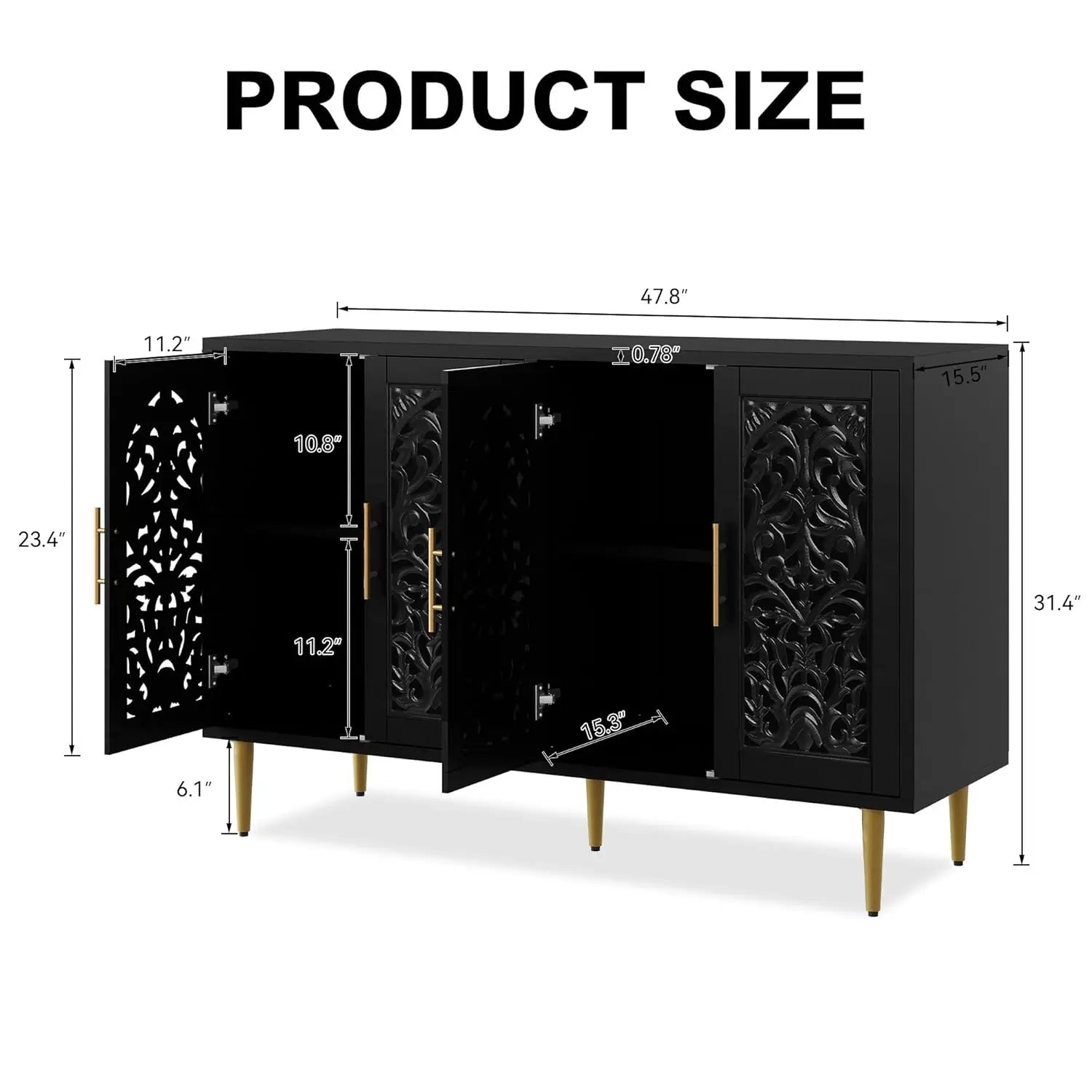 47.8" Accent 4-Door Carving Buffet Cabinet with Storage