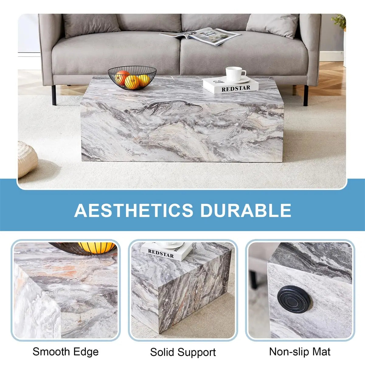 Coffee Table, Modern Faux Marble Table