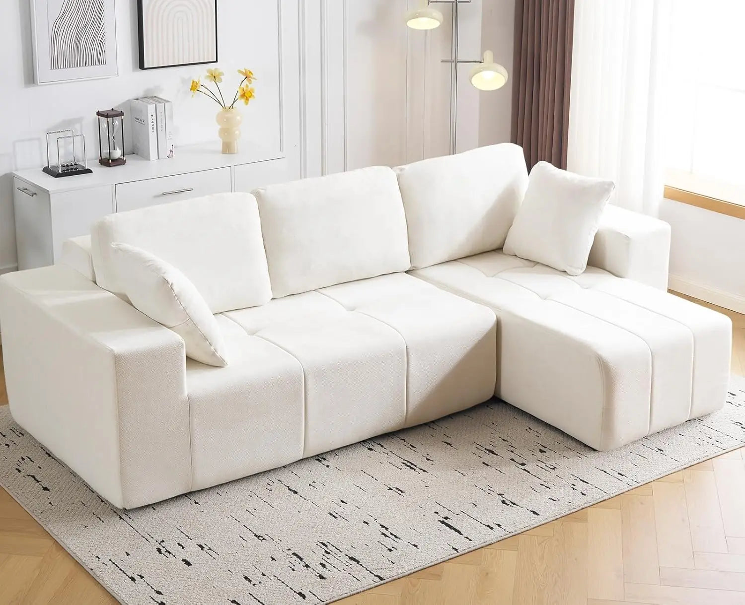 105" Boneless Cloud Chenille Upholstered L-Shape Sofa with Chaise
