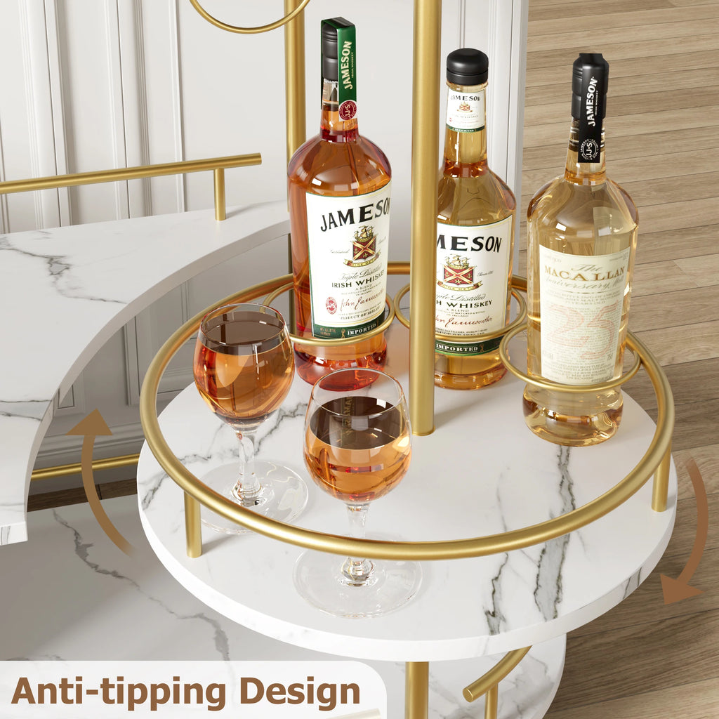 Gold Bar Carts 4-Tiers Mobile Bar On Wheels Wine Rack