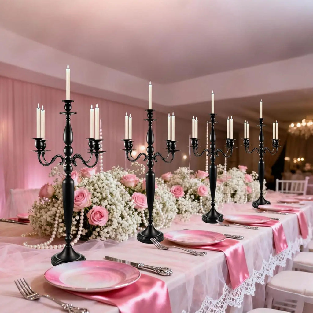 5-Arm Black Candelabra For Table Centerpiece, 28.54 inches Tall