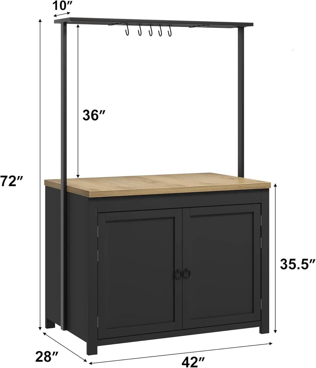 42" Island Heavy-Duty Cart 2-Tier Shelves, 5 Hooks