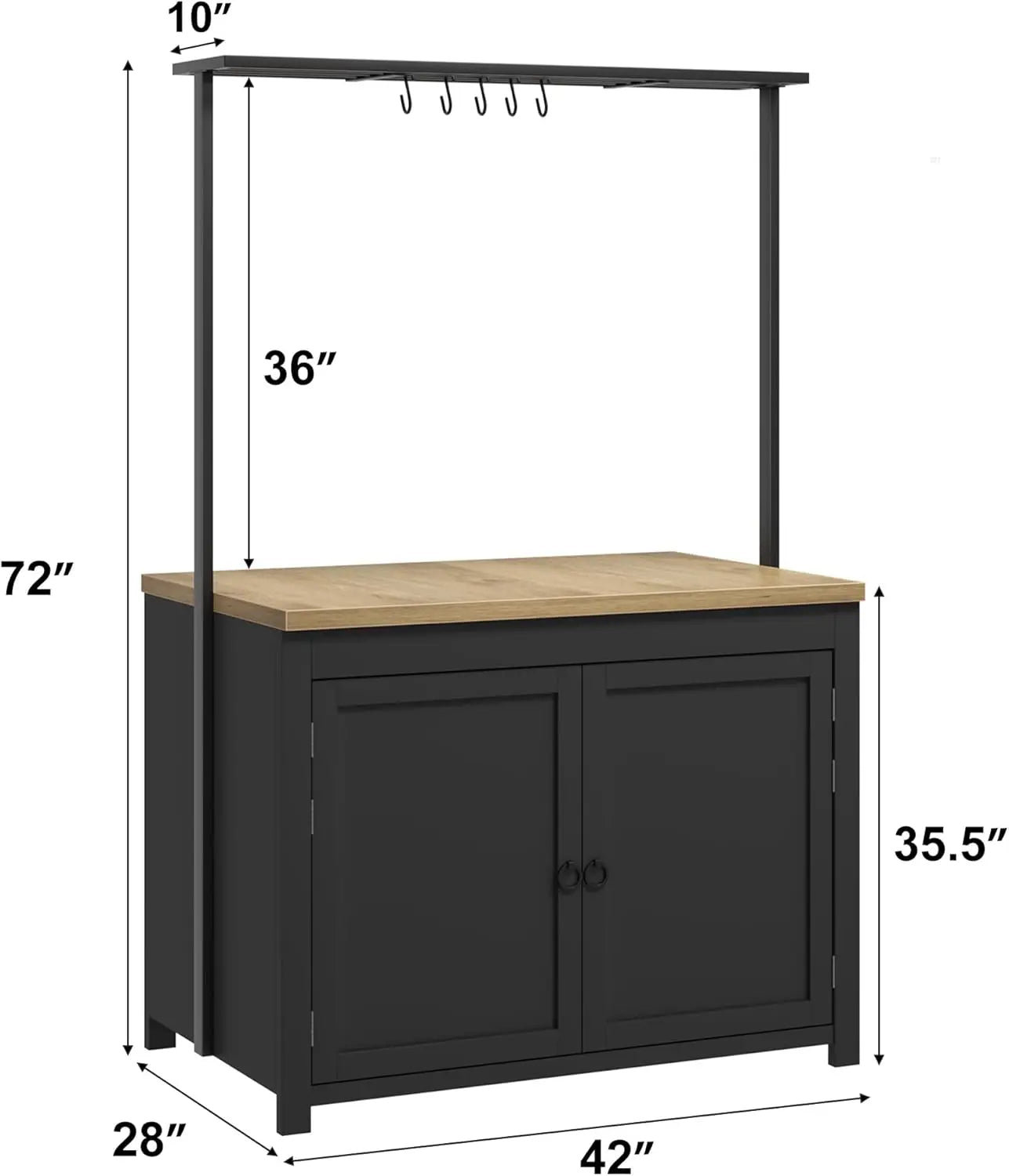 42" Island Heavy-Duty Cart 2-Tier Shelves, 5 Hooks