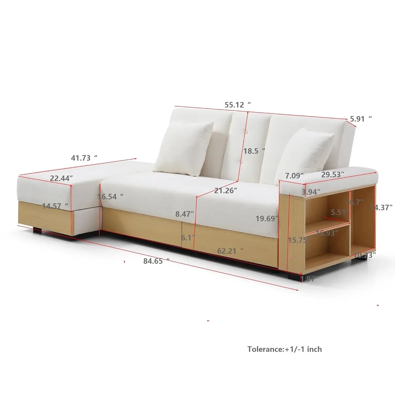 Multi-Functional Sofa Sleeper,  Storage Ottoman, 2-Drawers Sectional Couch