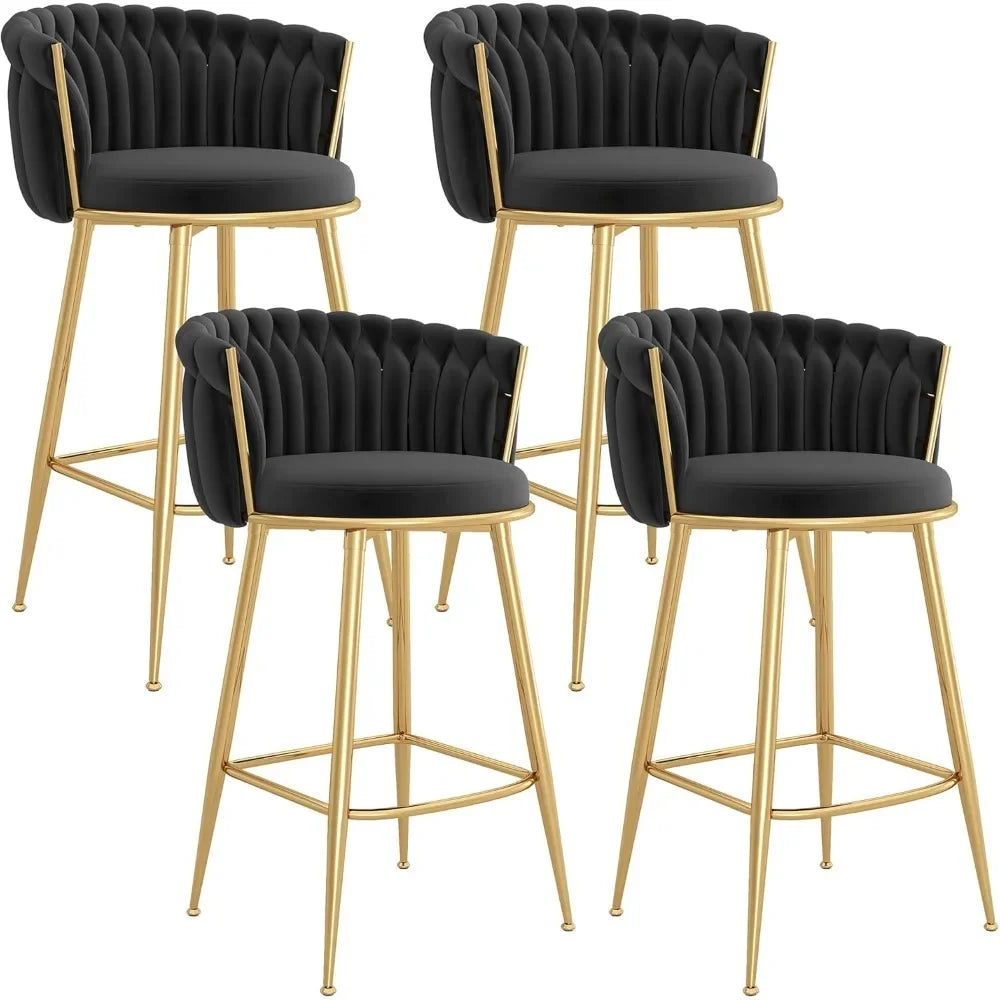 4-PC Velvet Upholstered 27IN (approx. 69 Cm) Seats, Hand-woven Backrest, Armrests