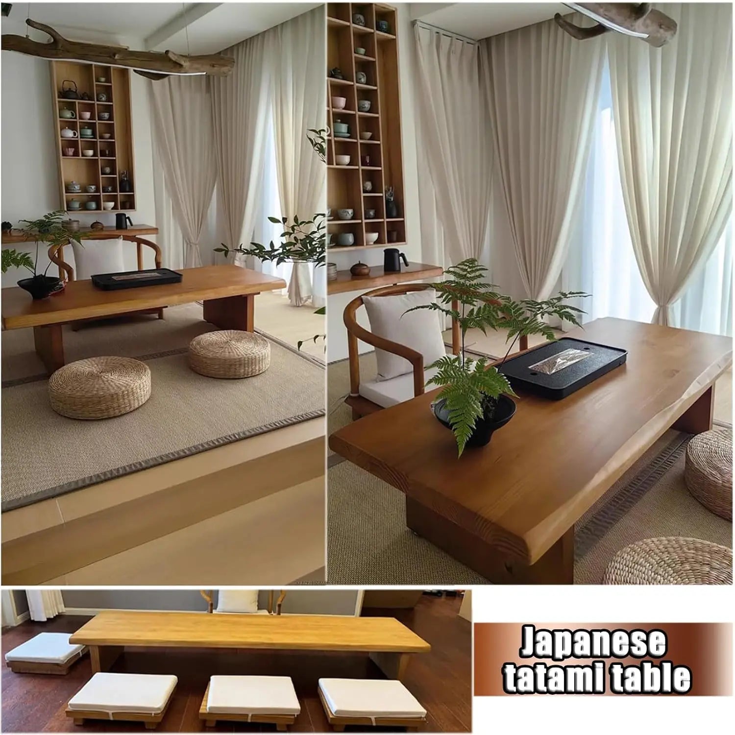 Solid Wood Low Floor Table, Meditation, Tea Ceremony 47.2 x 23.6 x 13.7IN
