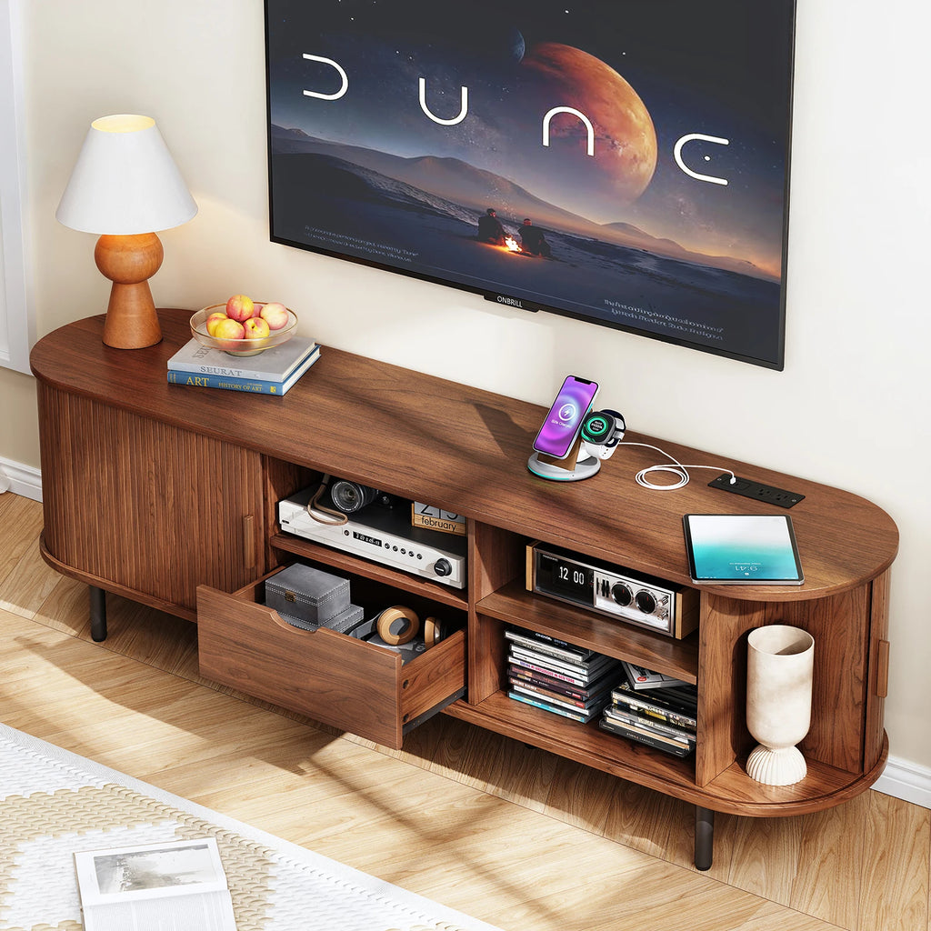 69IN TV Console for TVs up to 80", with Storage, Drawer and Adjustable Shelves