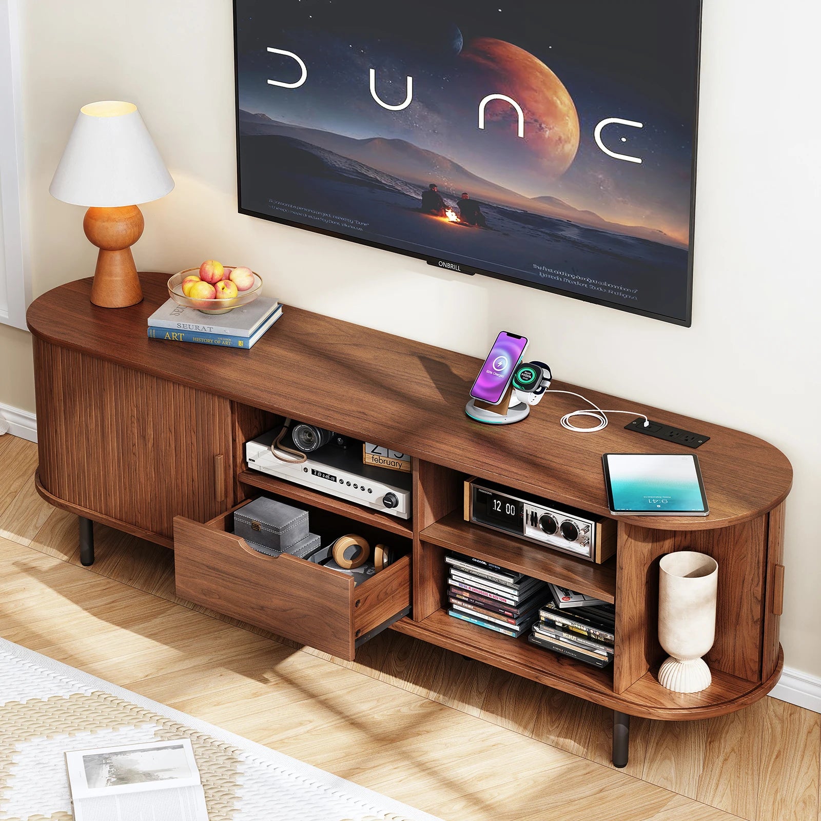 69IN TV Console for TVs up to 80", with Storage, Drawer and Adjustable Shelves