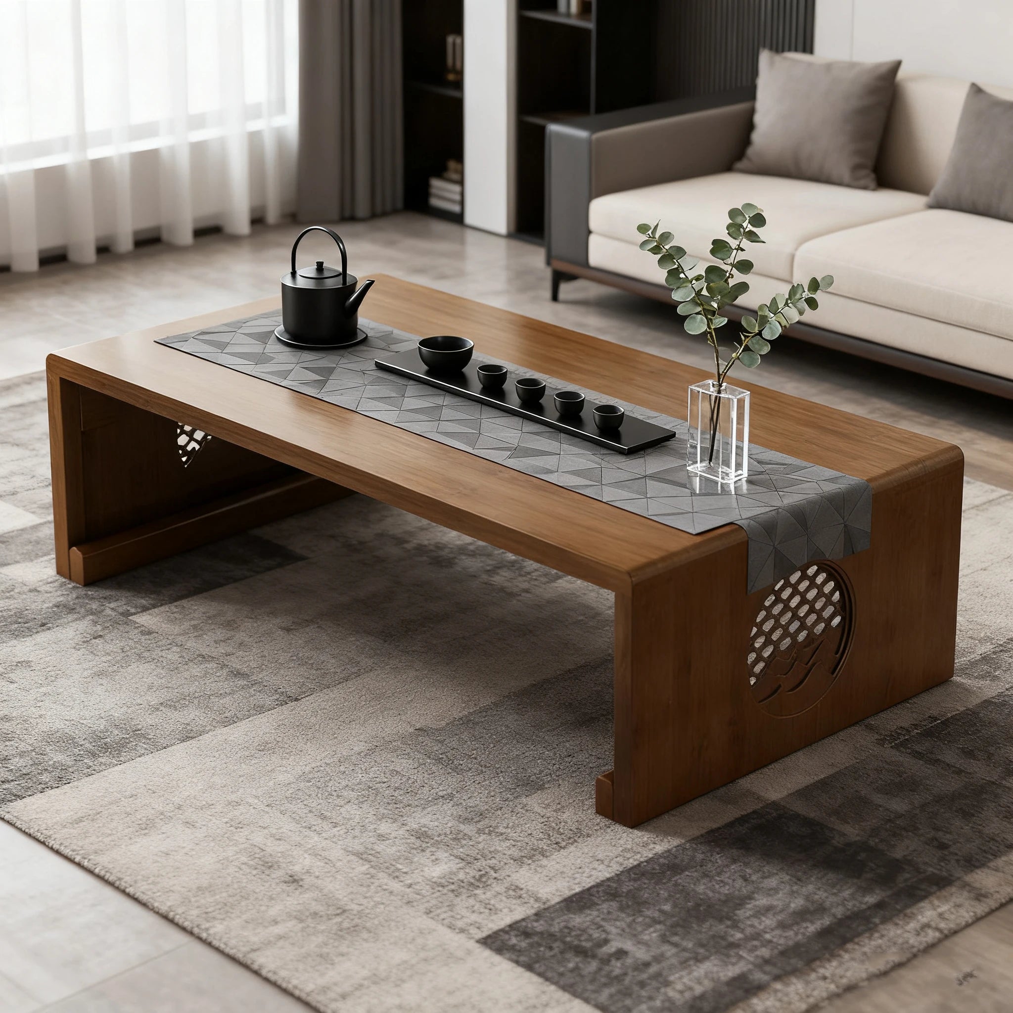Foldable floor Japanese-style low tea table, no assembly required（120x50x30）
