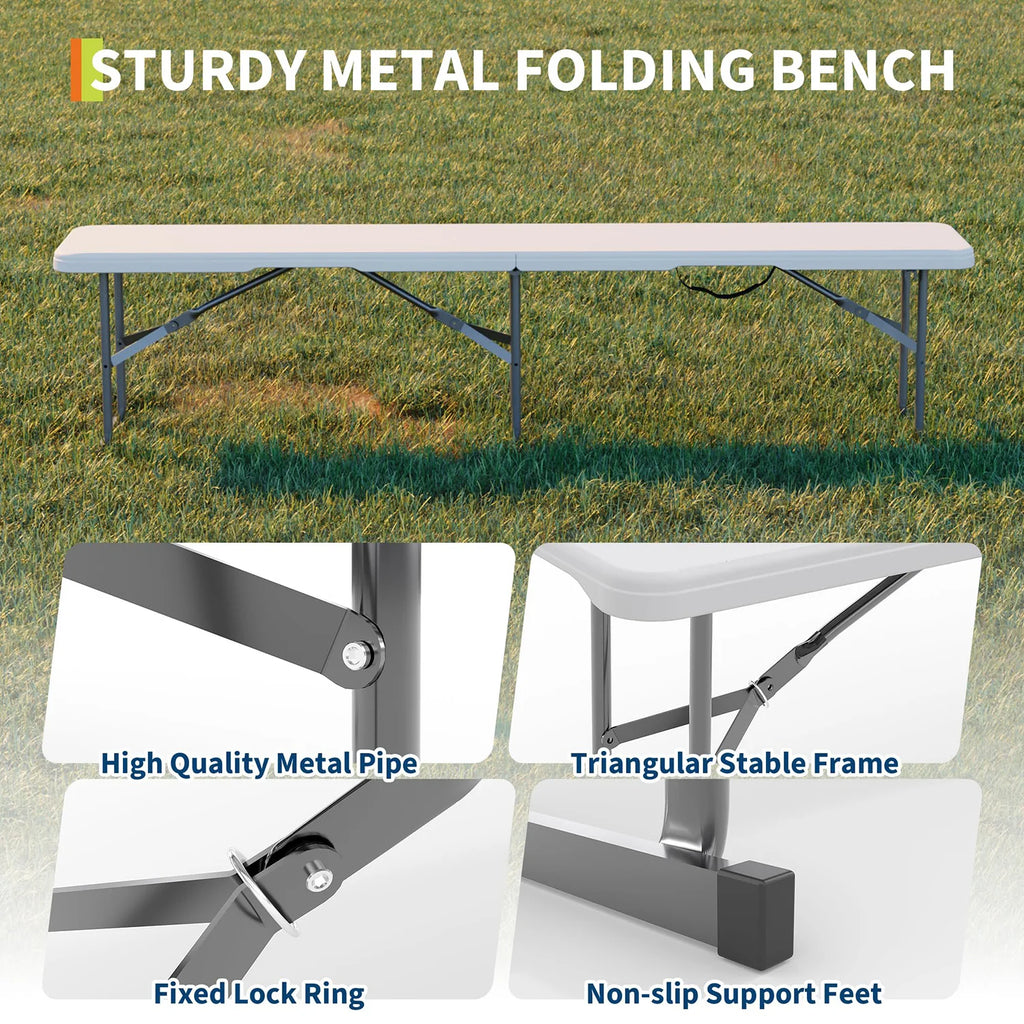 6FT Portable Folding Bench Carry Handle Heavy Duty & Stable