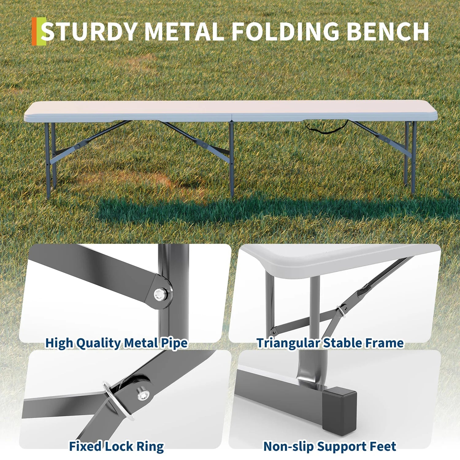 6FT Portable Folding Bench Carry Handle Heavy Duty & Stable