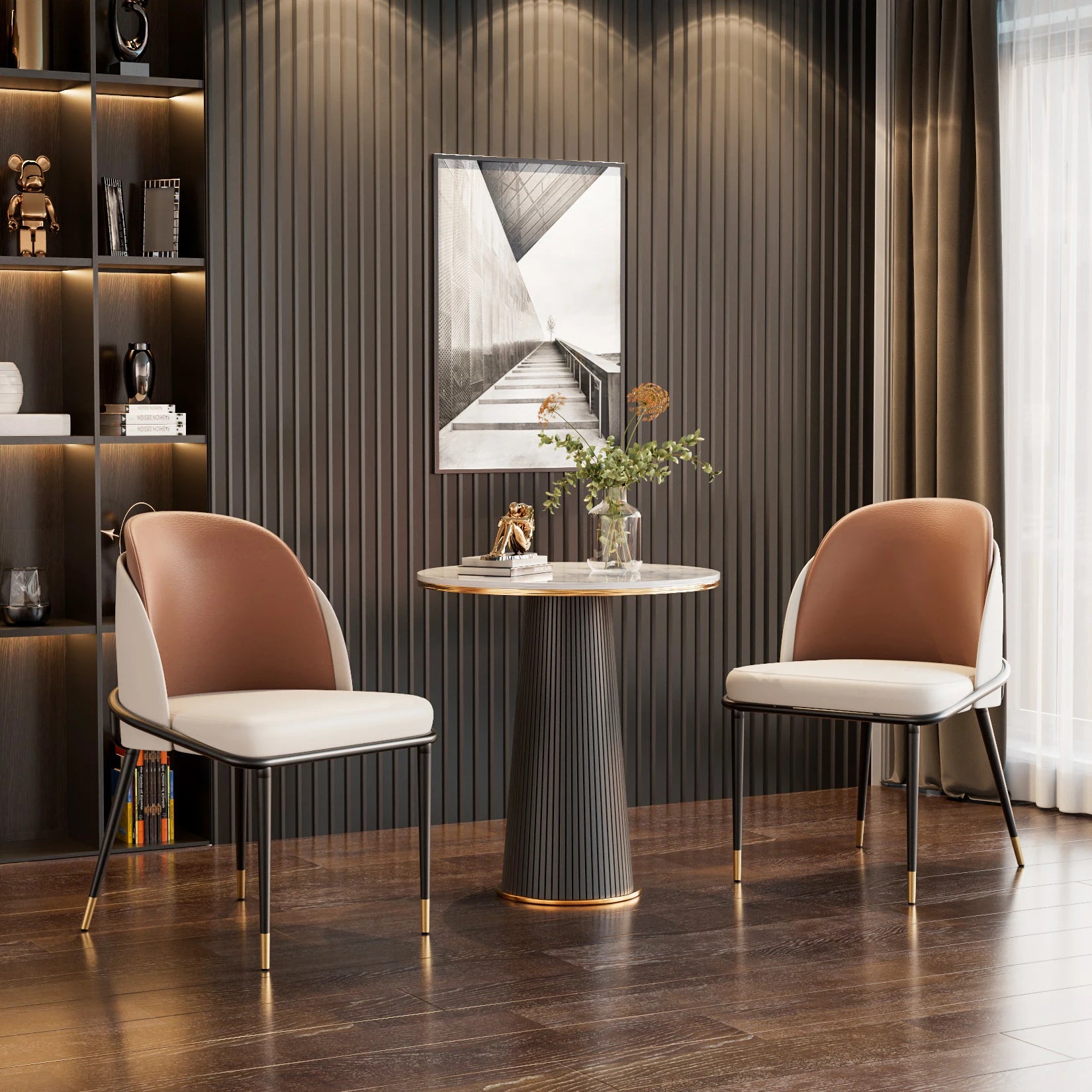Luxurious Upholstered Dining Chairs Set, Microfiber Silicone Leather, 2 Colors