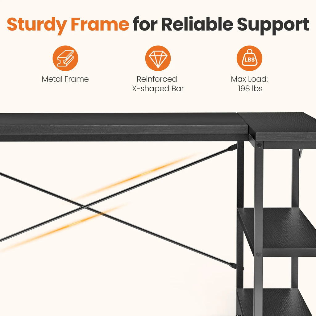 JHK L-Shape Computer-Gaming Desk 47IN Corner Desks Reversible Shelves