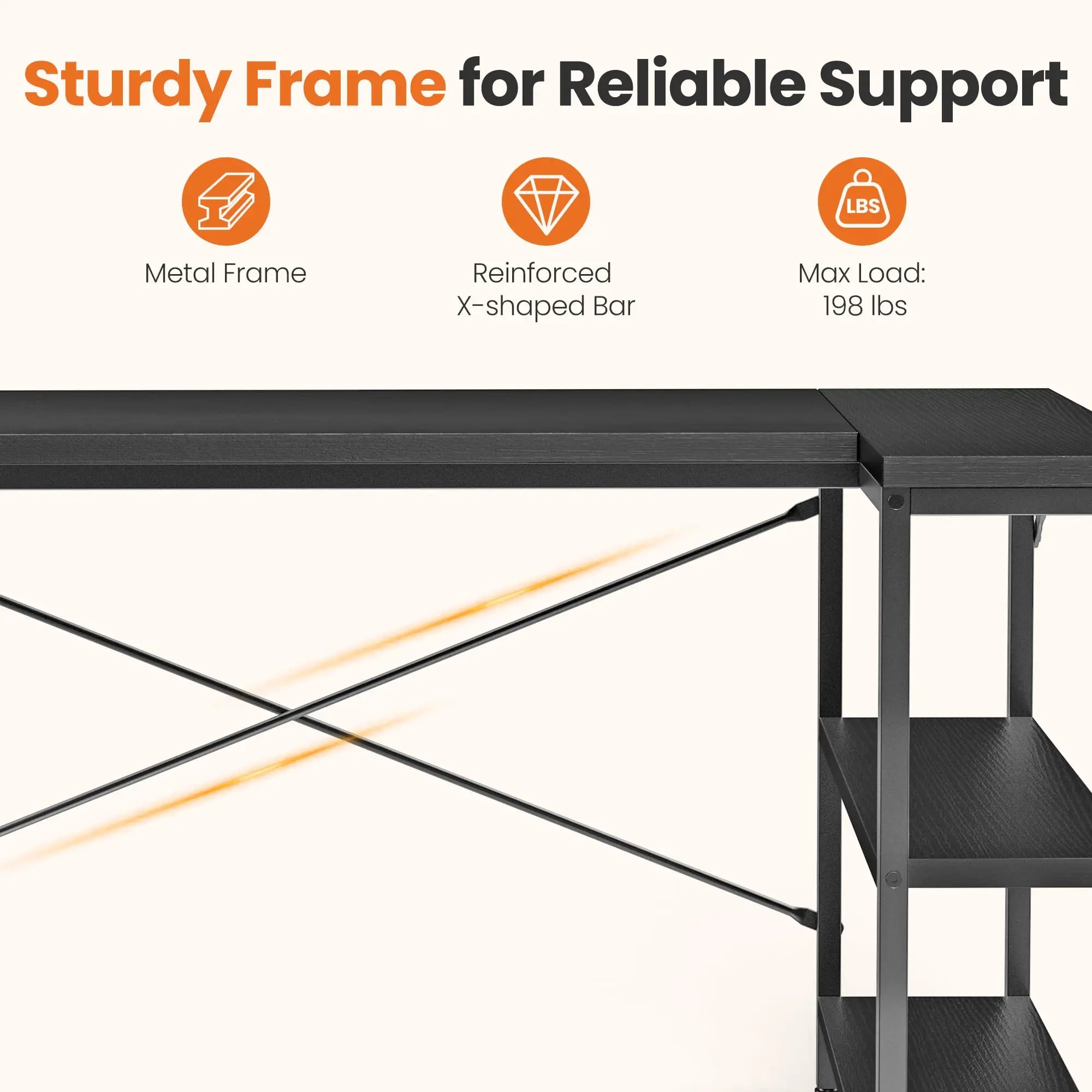 L-Shape Computer-Gaming Desk 47IN Corner Desks Reversible Shelves