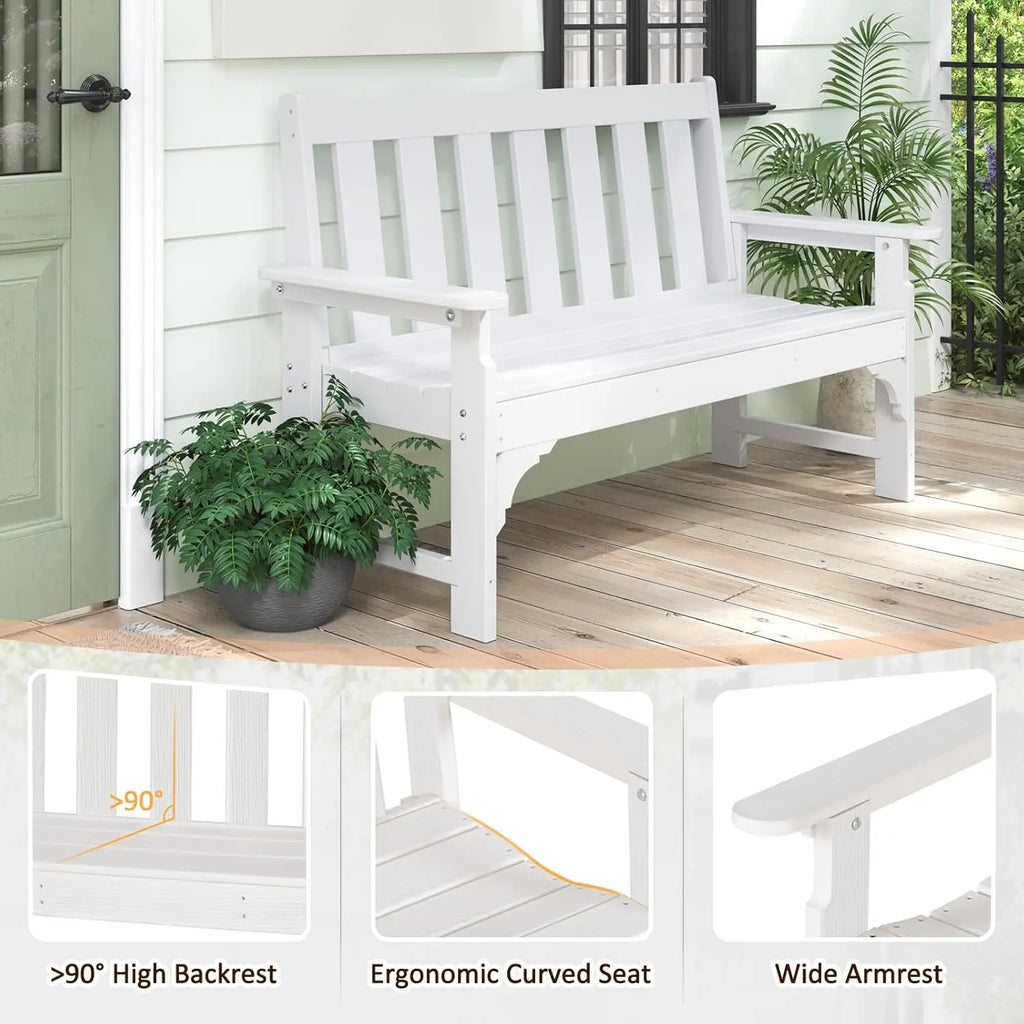 All Weather Outdoor Bench 800 Lbs 2 Person Rot/Fade Proof