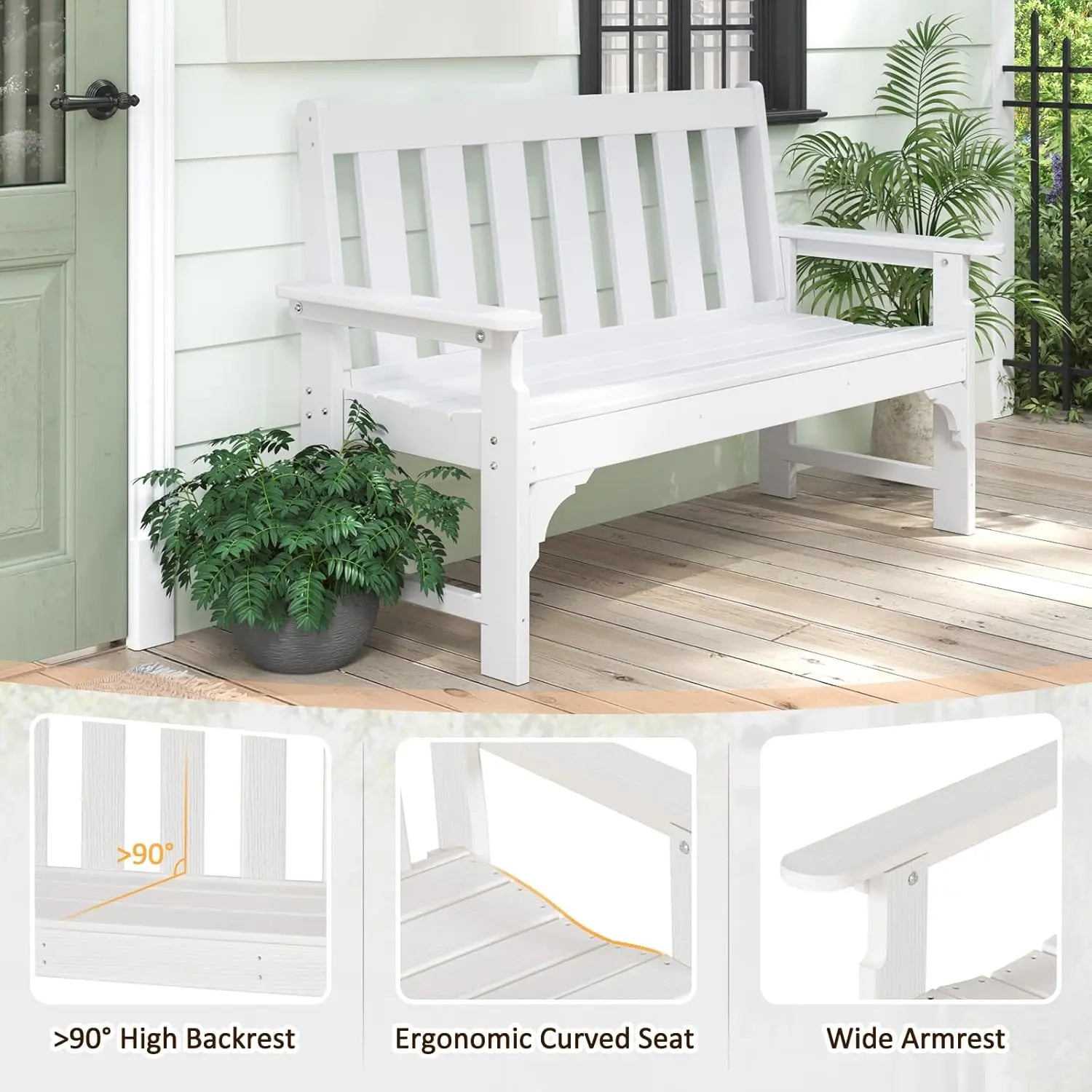 All Weather Outdoor Bench 800 Lbs 2 Person Rot/Fade Proof