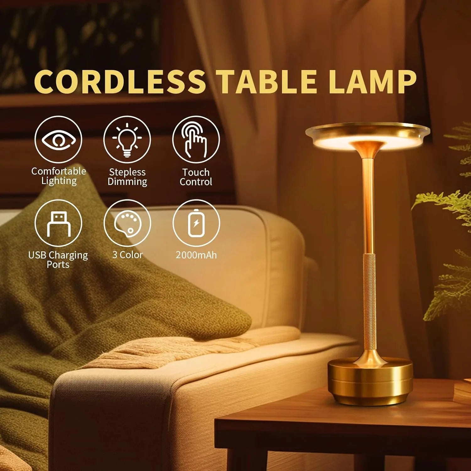 2PCS Rechargeable Wireless Table Lamp USB-C, Desk Lamp