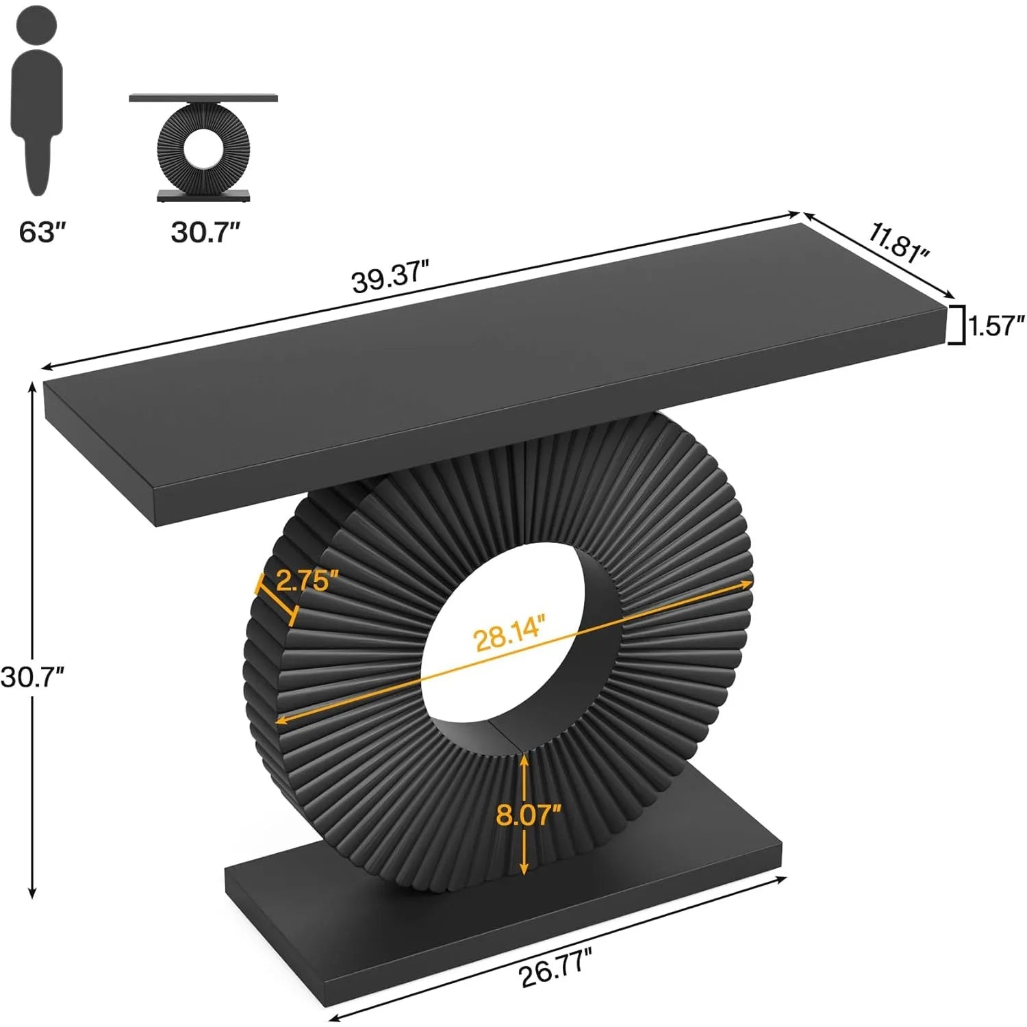 Modern Console Geometric Base, 40IN Wood Accent Table