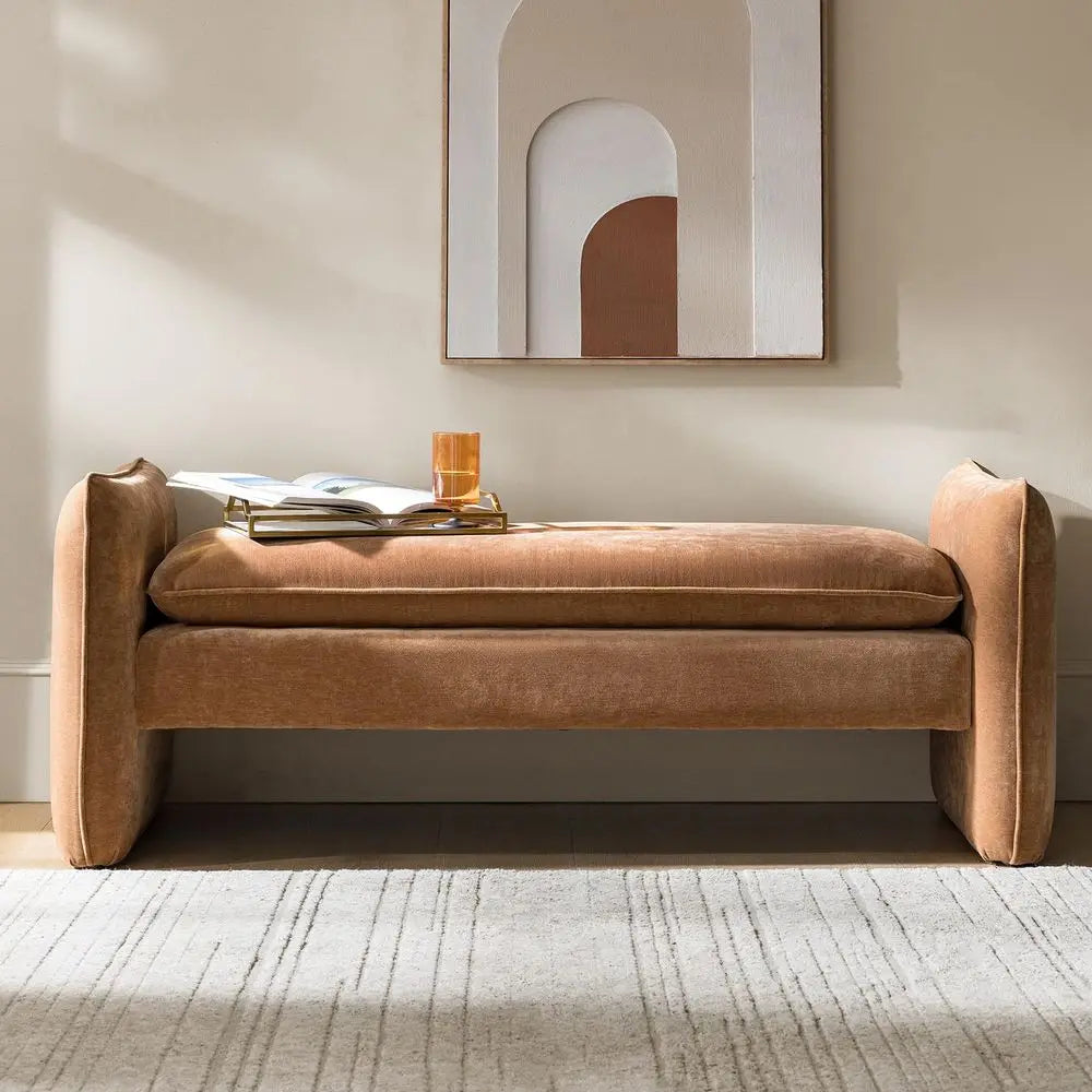 57.5" Chenille Upholstered End of Bed Bench, Thick Padded Seat