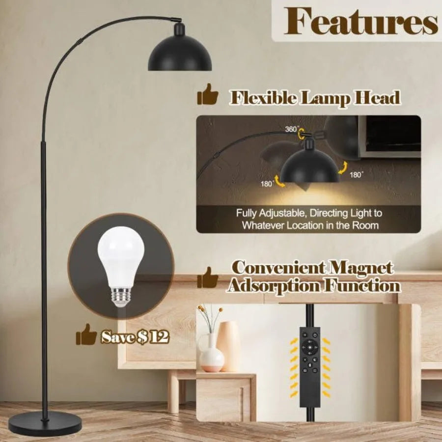 Dimmable Arched Floor Lamp Remote Control 2700-6000K 9W LED Bulb Included