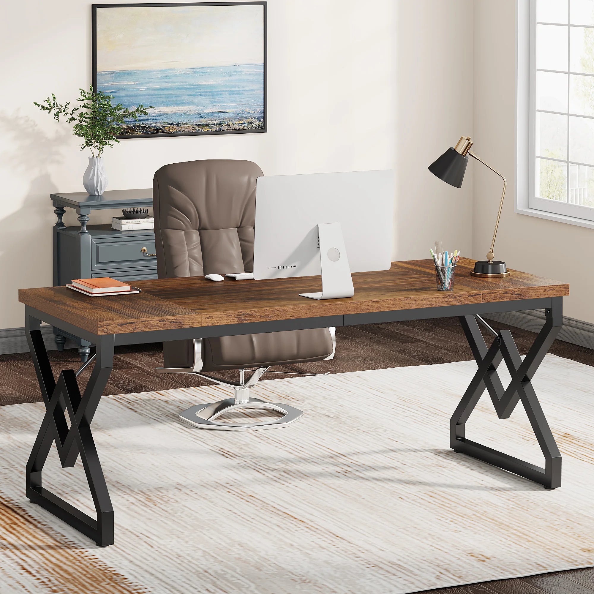 63" Large Executive Desk  / Home Office Desk, Metal Frame.