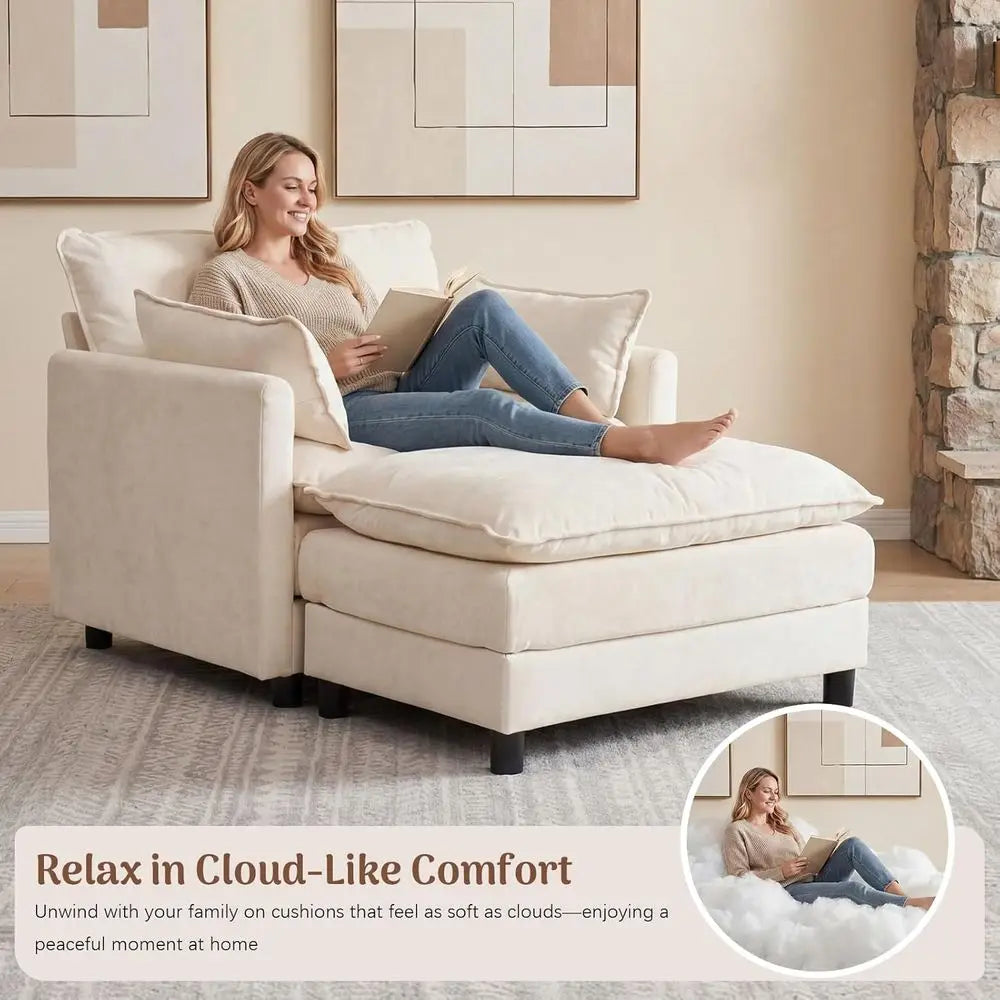 Chenille Upholstered Accent Chair,  Ottoman, Spring-Embedded Cushion, Removable Covers