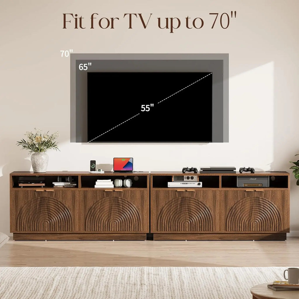 58" Fluted TV Stand, Power Outlet -  Entertainment Center with Storage