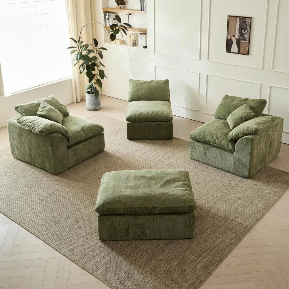 110" Cloud Sectional Couch Convertible L-Shape Boneless, Ottoman, 3 Seater