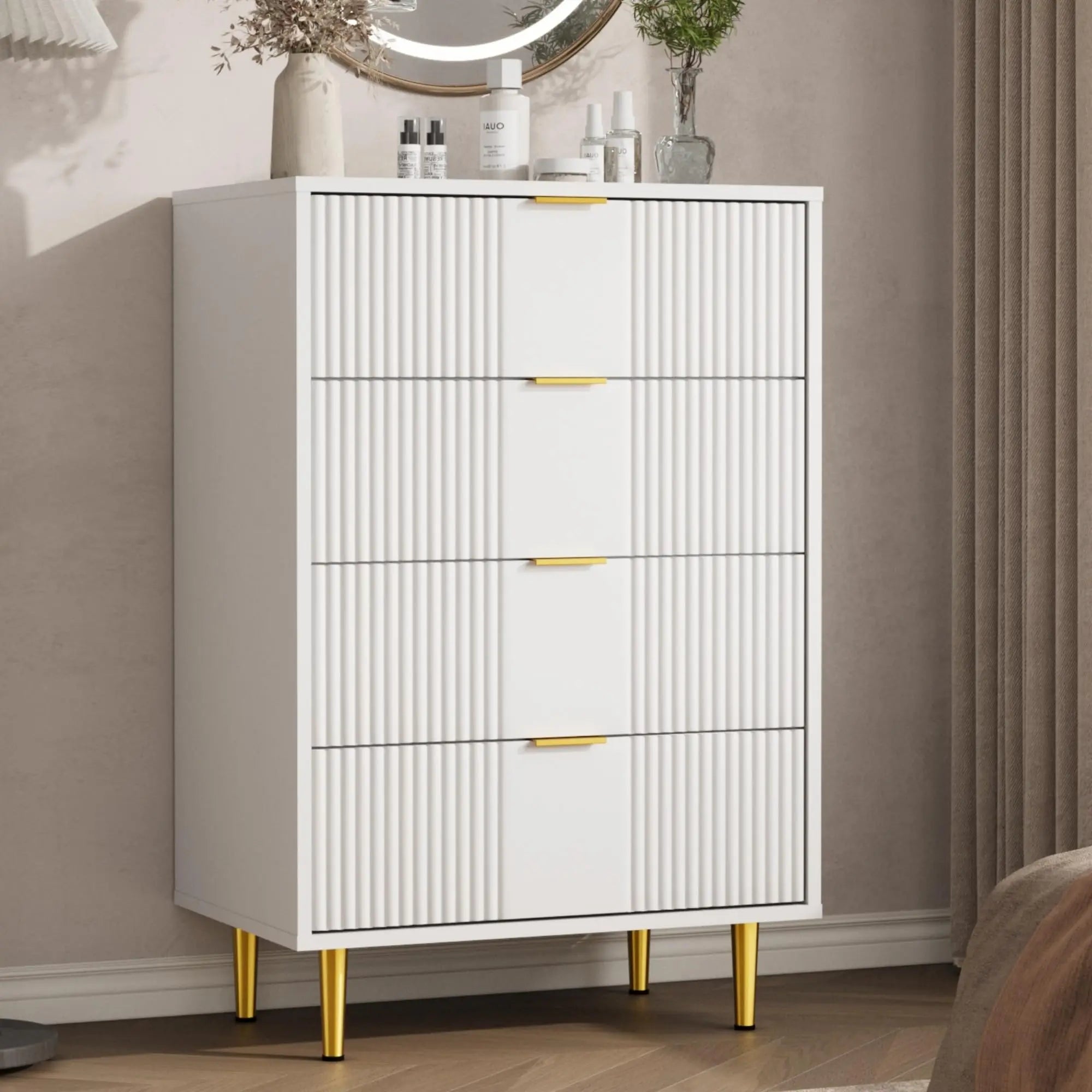 Fluted 4-Drawer Dresser 36.85" Chest of Drawers Metal Handle