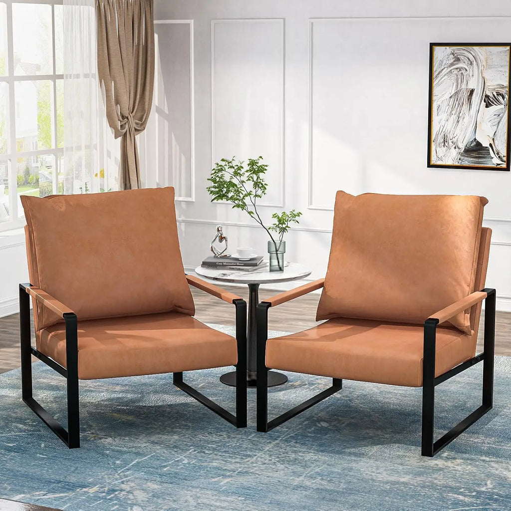 Leather Chair Set of 2, Extra-Thick Padded Backrest, Seat Cushion