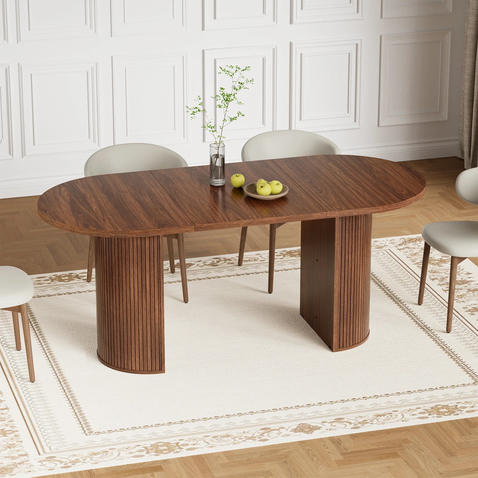 70.8IN Oval Dining Table for 6-8 Person, Semi-Cylindrical Legs Base