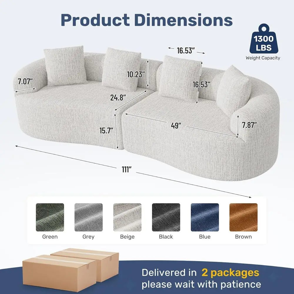 No-Assembly Cloud Curved Sectional Sofa, Oversized Deep Seating