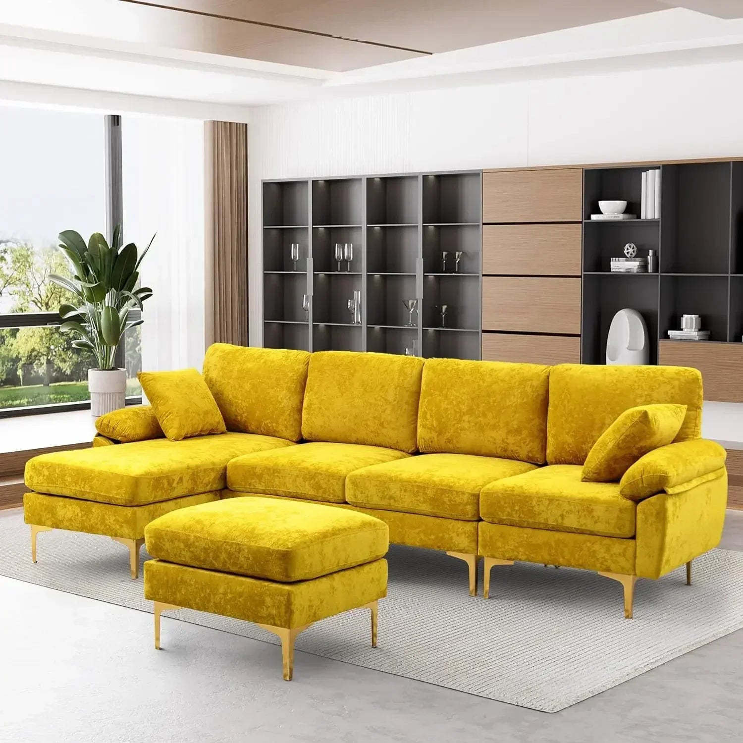 Velvet U-Shaped Convertible To L-Shaped Sectional 4 Seat Sofa