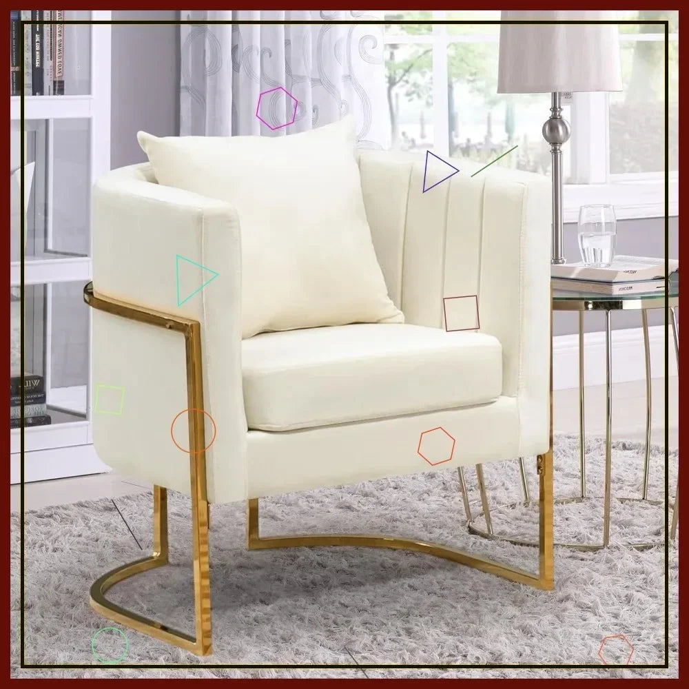 Velvet Upholstered Accent Chair, Barrel Armchair, Gold Legs