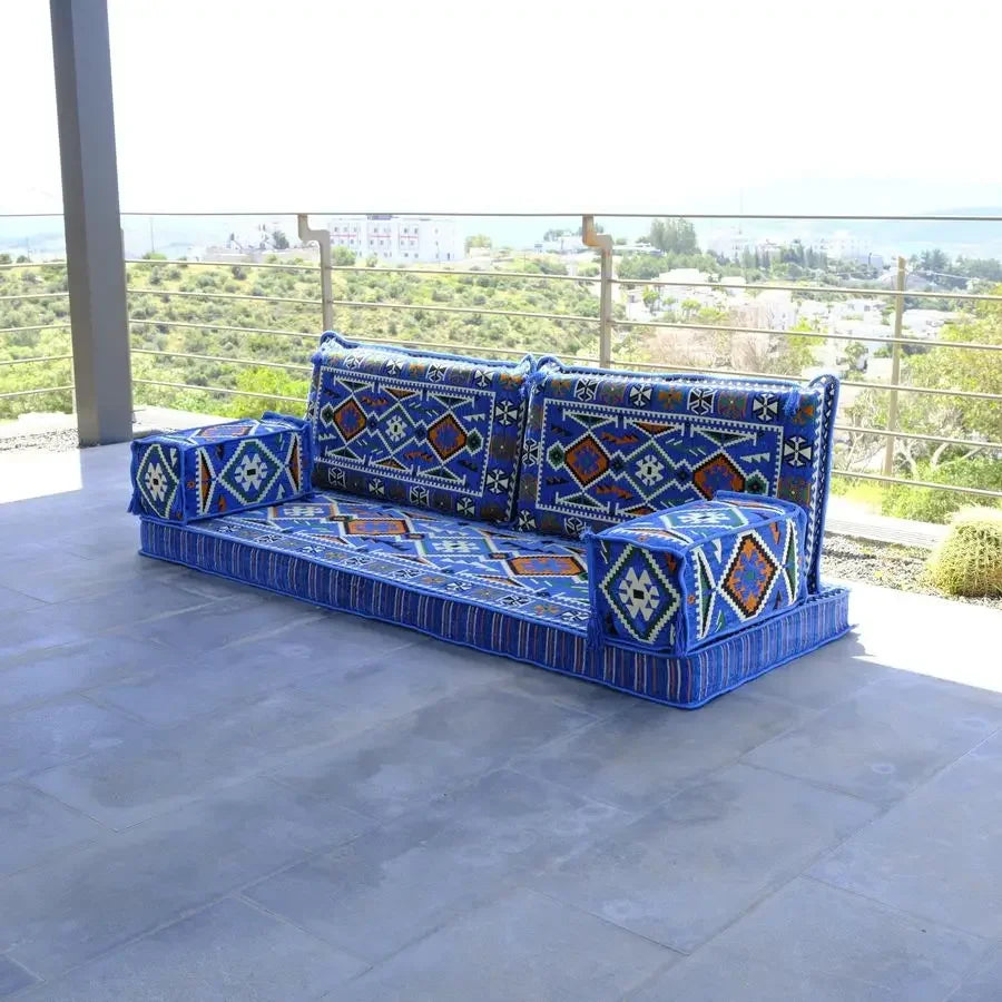 Moroccan Traditional Bohemian Furniture Loveseat 75x27x4IN Floor Seating Convertible Mattress