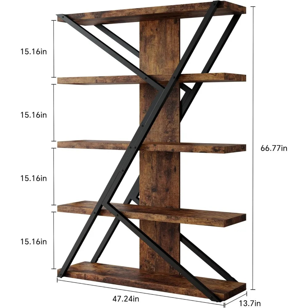 47.2IN 5-Tier Wood Display Bookshelf, 30mm Thick Board