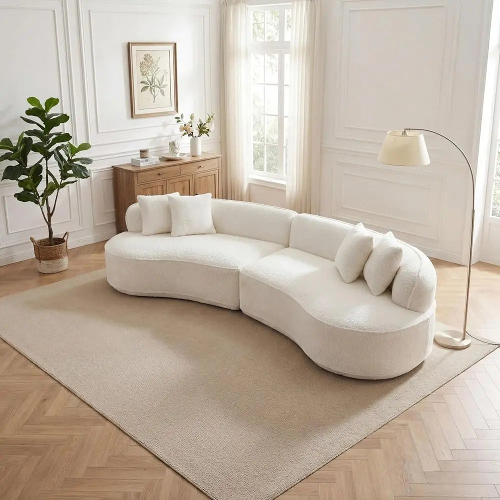 Curved 4-Seat Cloud Sofa with Deep Cushions, Pillows