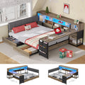 Corner Bed Full Desk Headboard 4 Drawers 6 Shelves LED USB